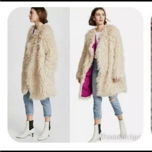 NWT - FREE PEOPLE Florence Faux Mongolian Fur Coat - Size Small